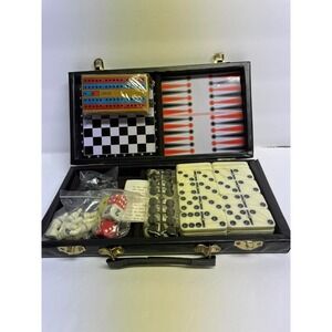 5 in 1 Travel Game in carry case Set Chess Dominoes Checkers Backgammon Cribbage